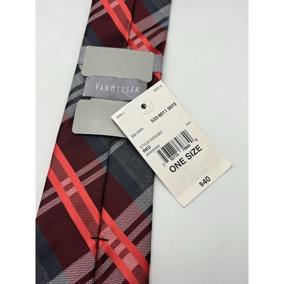 Van Heusen Silk Tie Red Plaid Check Classic Neckwear NWT - Picture 3 of 4